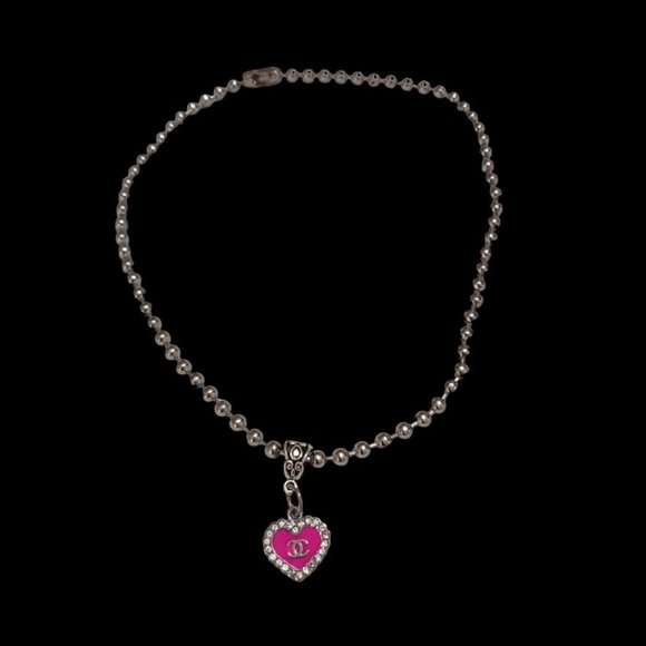 Pink Crystal Heart Ball Bead Choker Necklace – Handmade, NWT - Picture 3 of 4